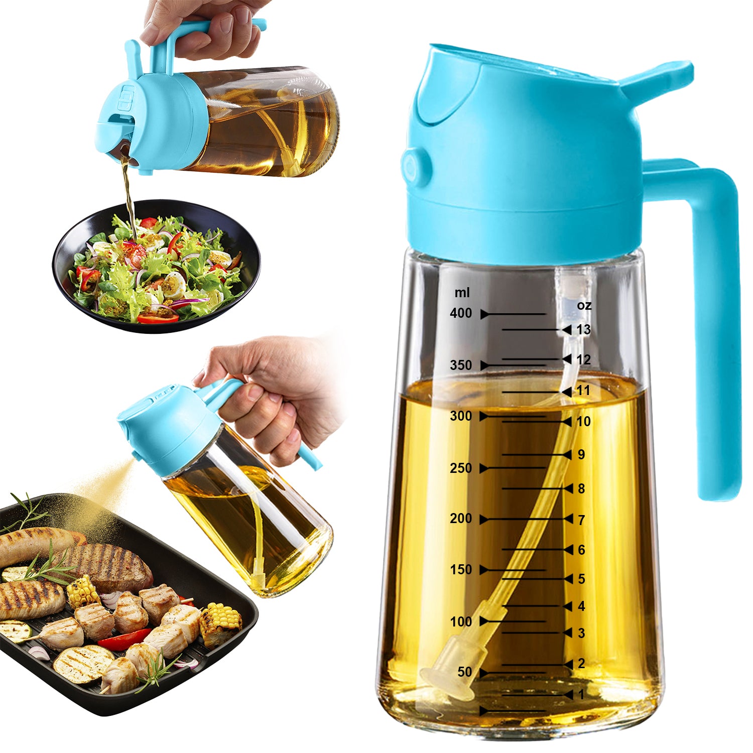 TrendPlain 16oz Olive Oil Sprayer – Glass Bottle with Spray & Pour Modes