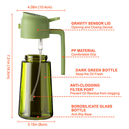 16oz Olivenölsprüher - Glasflasche mit Sprüh- & Gießfunktion - Lichtblockierend