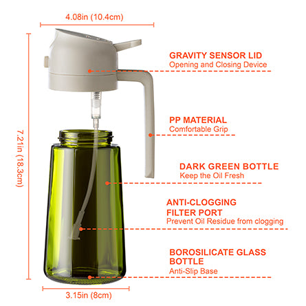 16oz Olivenölsprüher - Glasflasche mit Sprüh- & Gießfunktion - Lichtblockierend