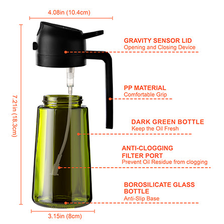 16oz Olivenölsprüher - Glasflasche mit Sprüh- & Gießfunktion - Lichtblockierend