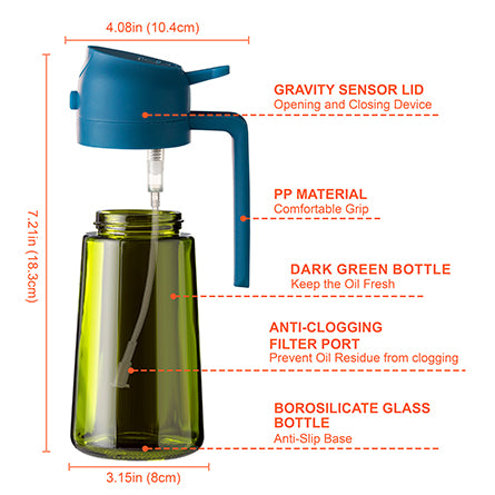 16oz Olivenölsprüher - Glasflasche mit Sprüh- & Gießfunktion - Lichtblockierend
