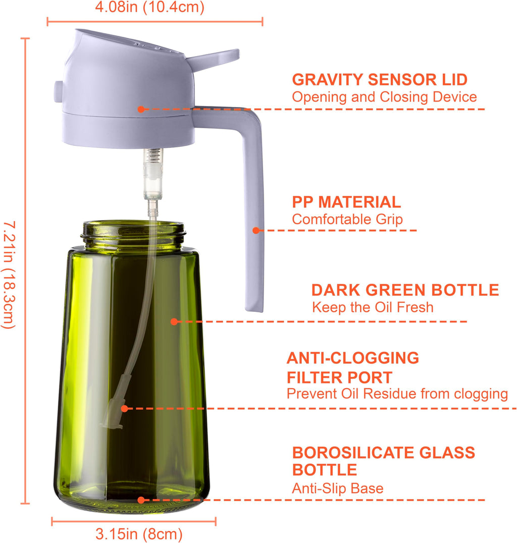 16oz Olivenölsprüher - Glasflasche mit Sprüh- & Gießfunktion - Lichtblockierend