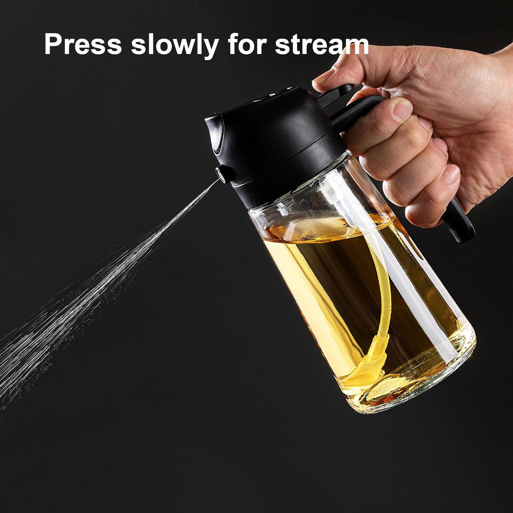 TrendPlain 16oz Olive Oil Sprayer – Glass Bottle with Spray & Pour Modes