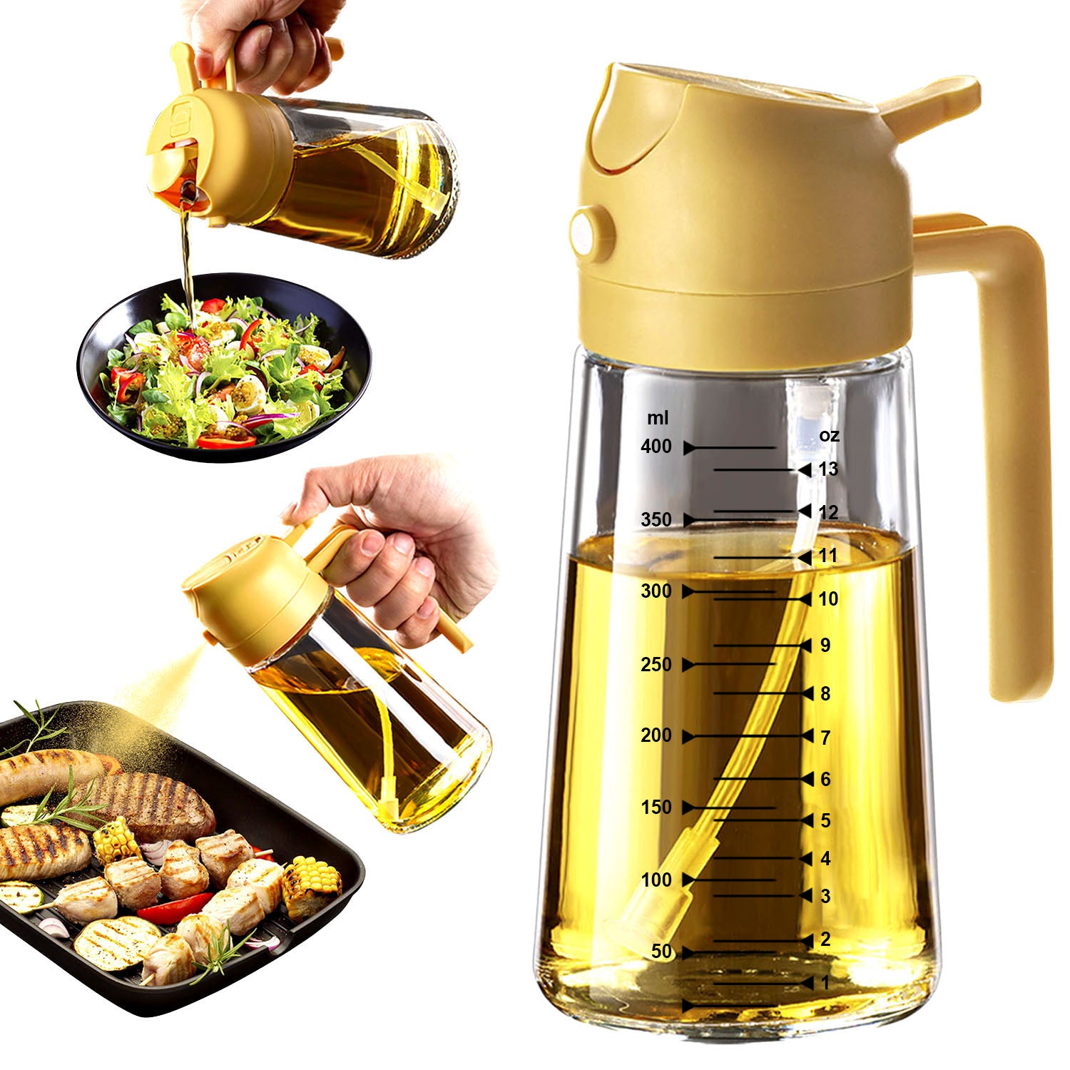 TrendPlain 16oz Olive Oil Sprayer – Glass Bottle with Spray & Pour Modes