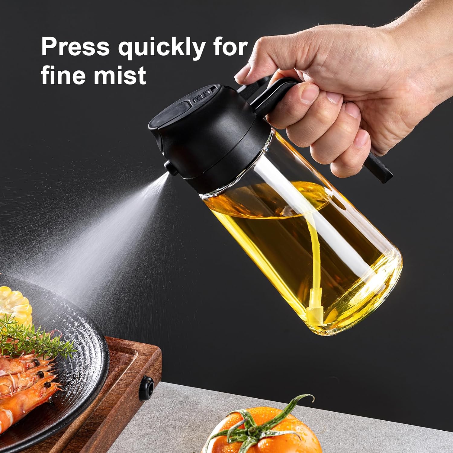 TrendPlain 16oz Olive Oil Sprayer – Glass Bottle with Spray & Pour Modes