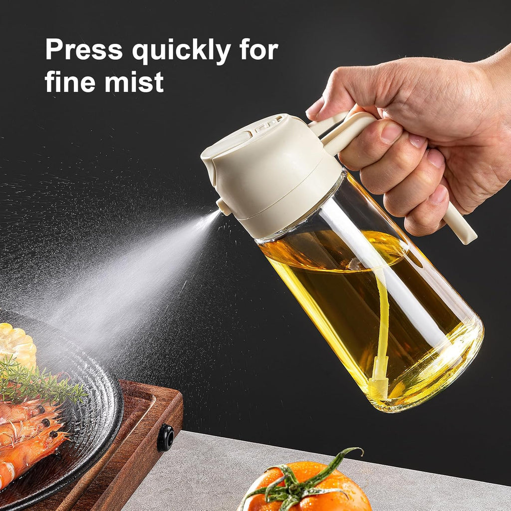TrendPlain 16oz Olive Oil Sprayer – Glass Bottle with Spray & Pour Modes