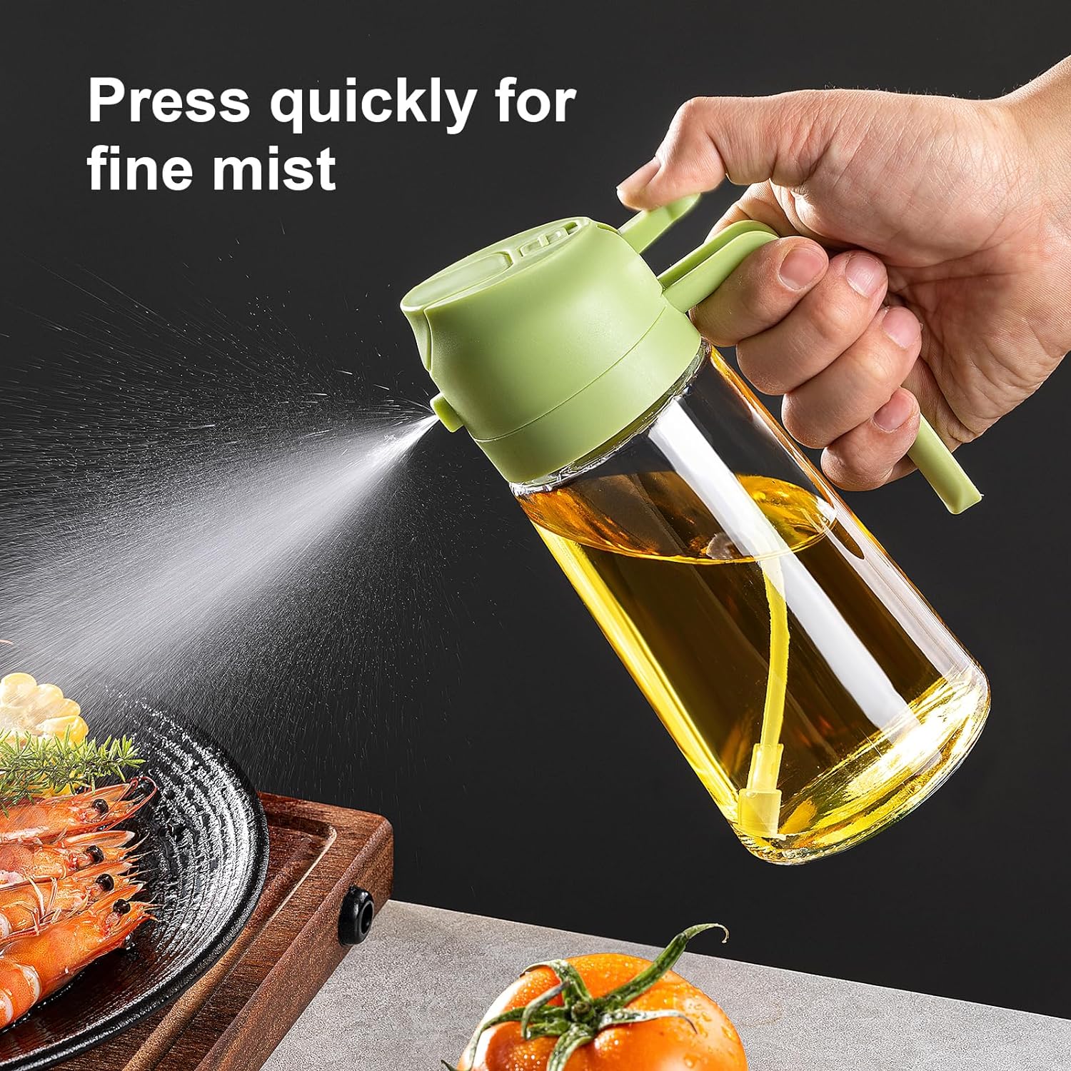 TrendPlain 16oz Olive Oil Sprayer – Glass Bottle with Spray & Pour Modes