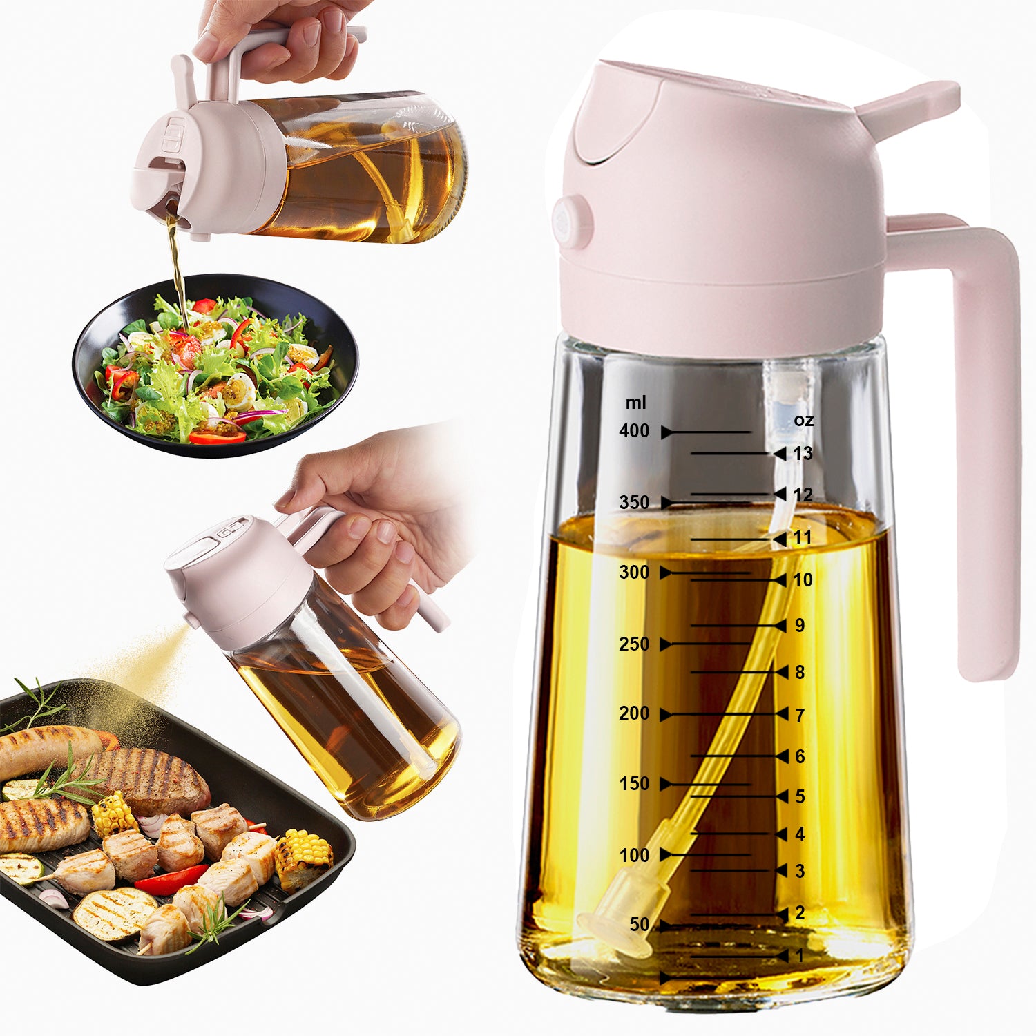 TrendPlain 16oz Olive Oil Sprayer – Glass Bottle with Spray & Pour Modes