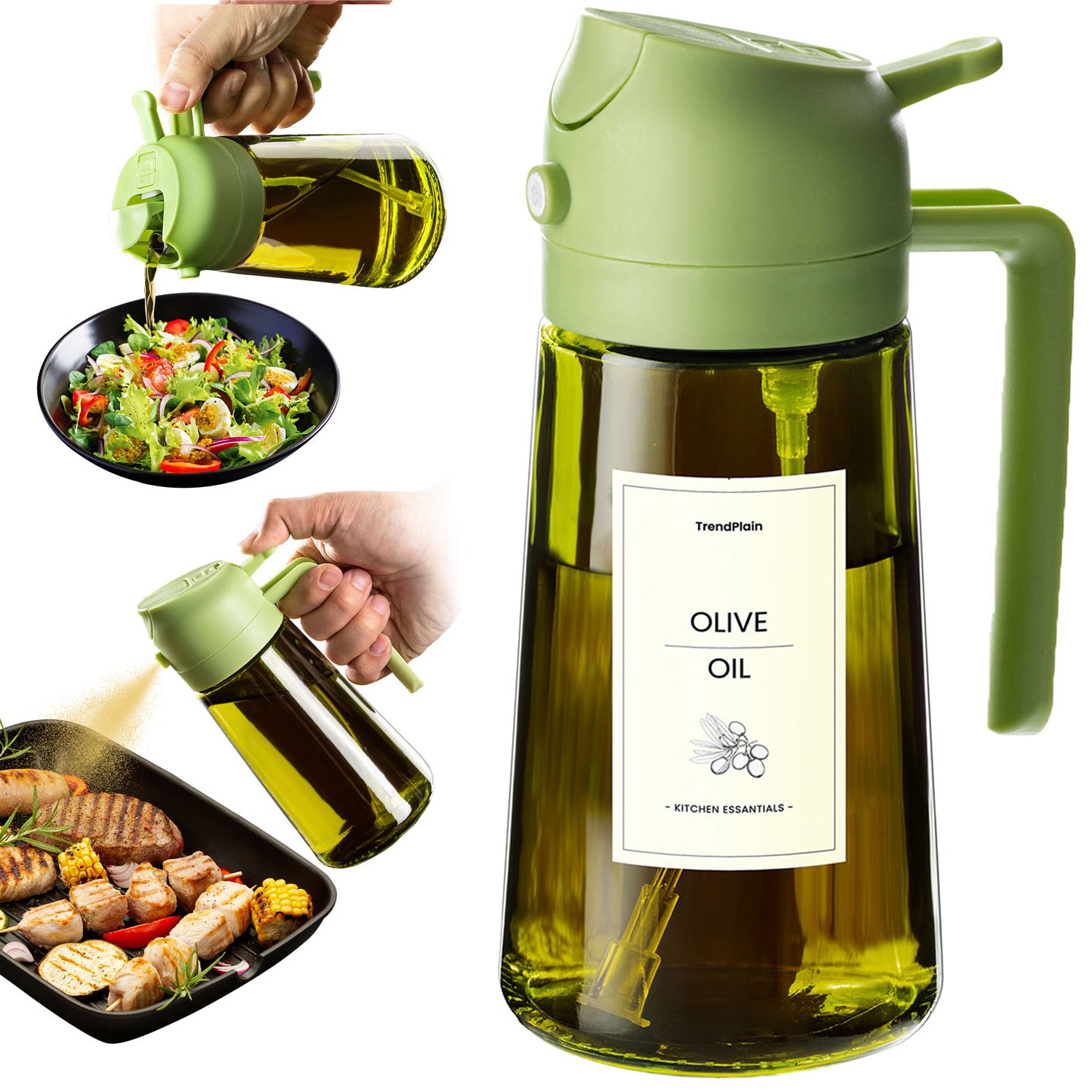 16oz Olive Oil Sprayer - Glass Bottle with Spray & Pour Modes - Light Blocking