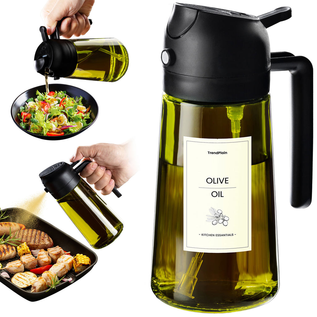 16oz Olivenölsprüher - Glasflasche mit Sprüh- & Gießfunktion - Lichtblockierend