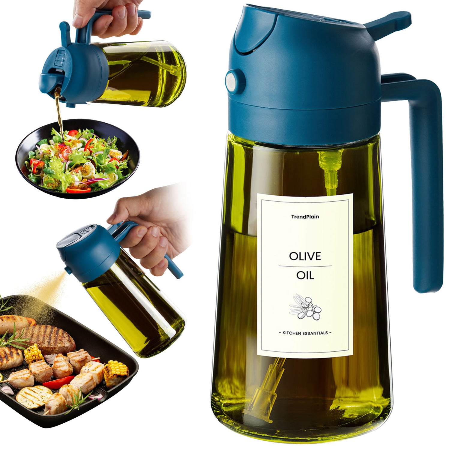 16oz Olive Oil Sprayer - Glass Bottle with Spray & Pour Modes - Light Blocking