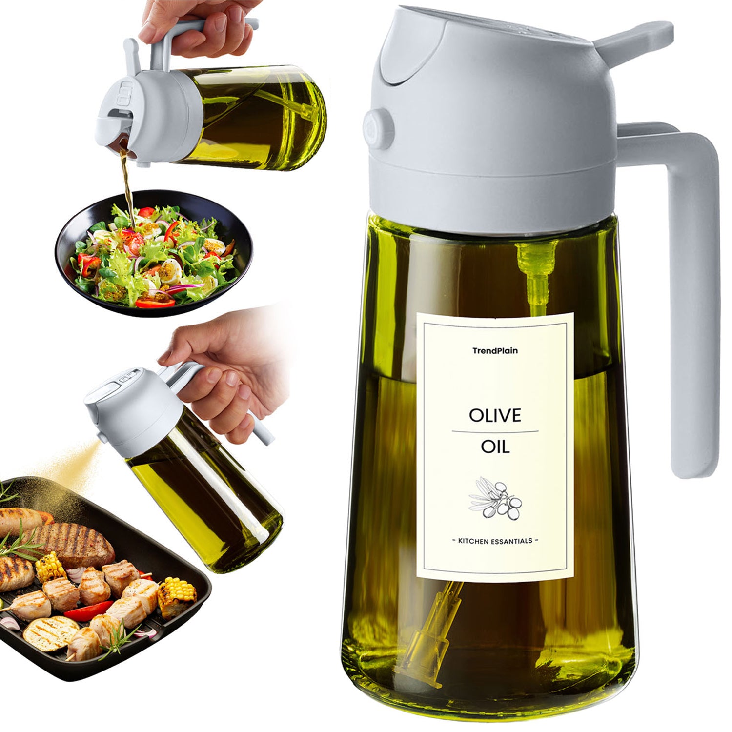 16oz Olive Oil Sprayer - Glass Bottle with Spray & Pour Modes - Light Blocking