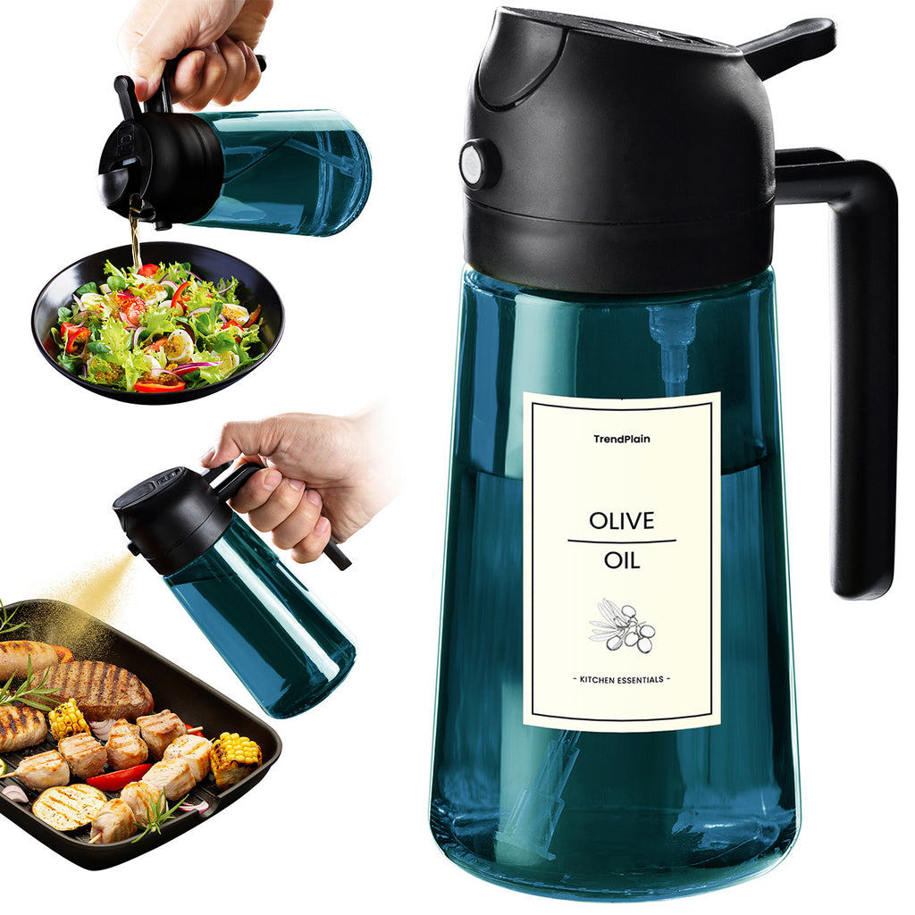 Distributeur d'huile d'olive 2 en 1 en verre bleu de 473 ml (16 oz).