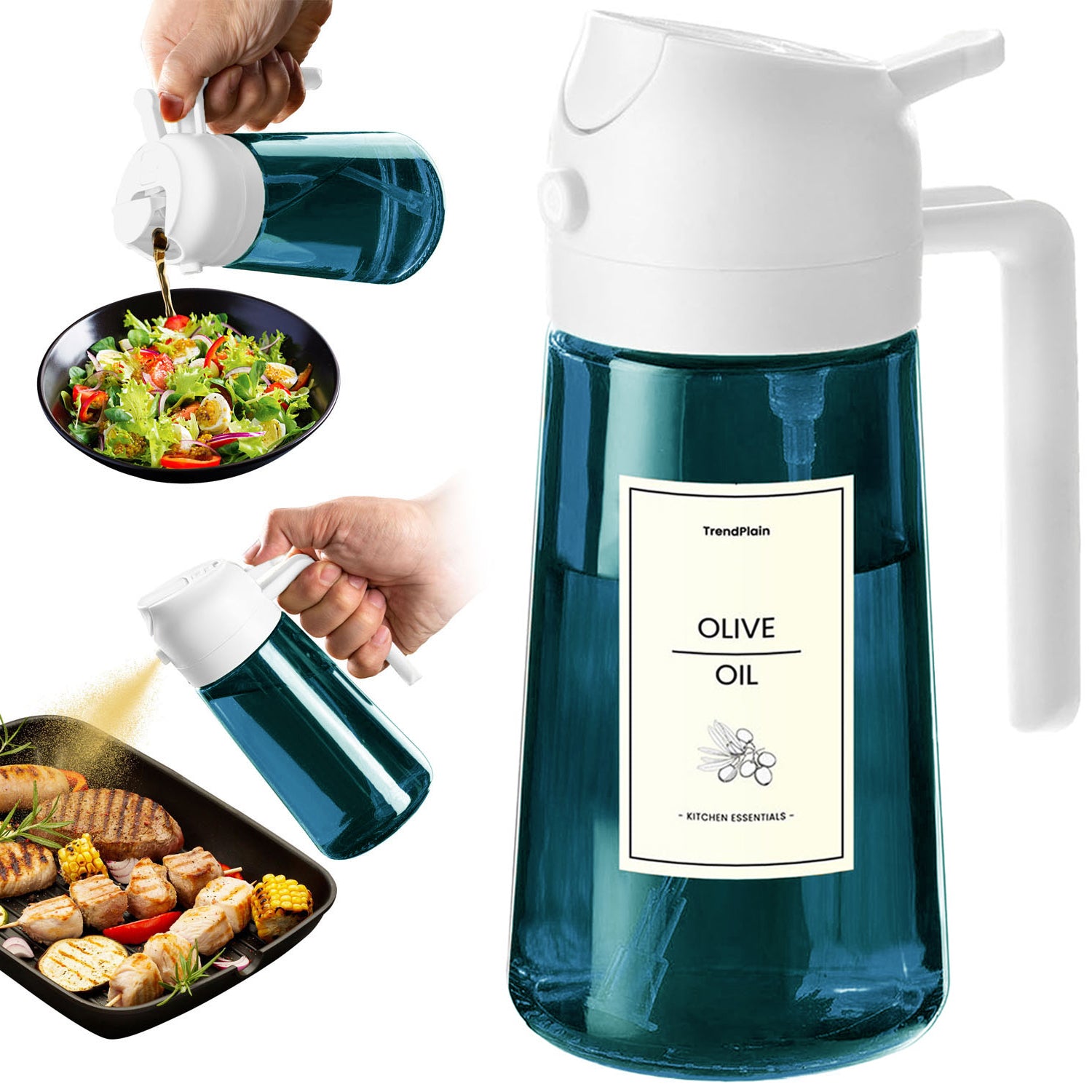 Distributeur d'huile d'olive 2 en 1 en verre bleu de 473 ml (16 oz).