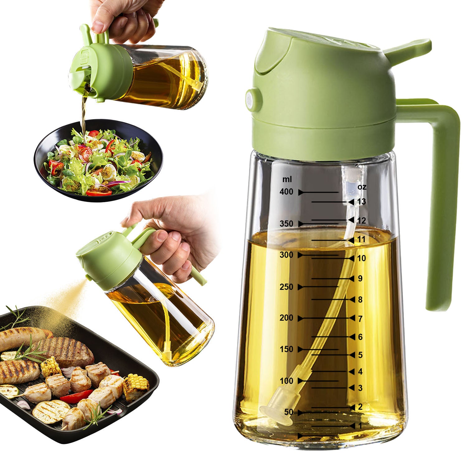 TrendPlain 16oz Olive Oil Sprayer – Glass Bottle with Spray & Pour Modes