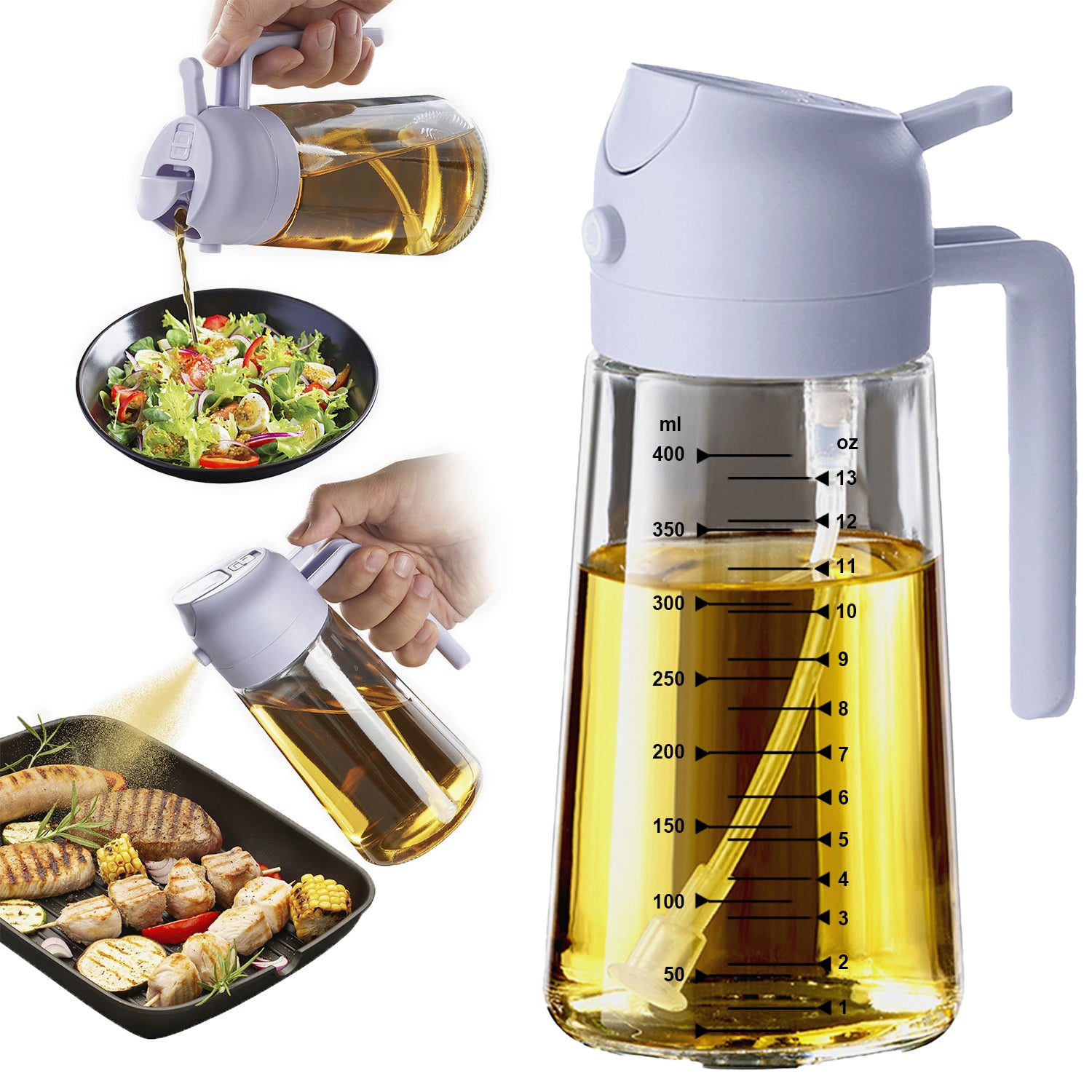 TrendPlain 16oz Olive Oil Sprayer – Glass Bottle with Spray & Pour Modes